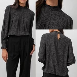 Rails Women’s Ariana Soft Crepe Top Charcoal Grey Batik Leopard Print